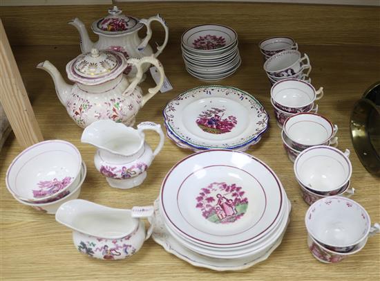 A Victorian pink lustre teaset